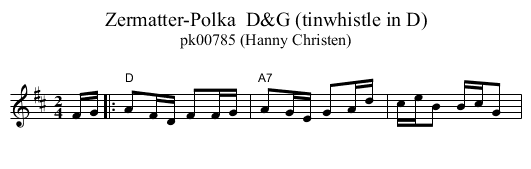 Zermatter-Polka  D&G (tinwhistle in D) - staff notation