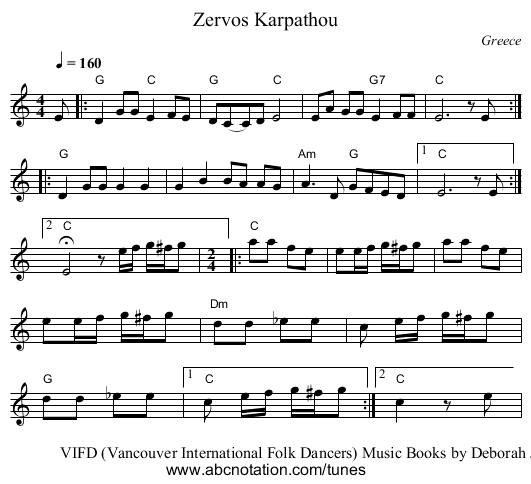 Zervos Karpathou - staff notation