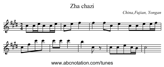 Zha chazi - staff notation