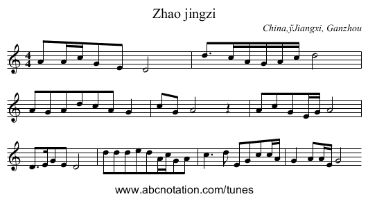 Zhao jingzi - staff notation