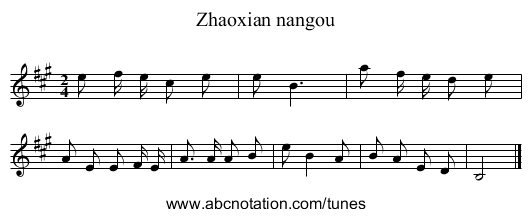 Zhaoxian nangou - staff notation