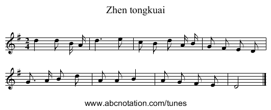 Zhen tongkuai - staff notation