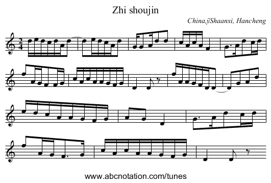 Zhi shoujin - staff notation
