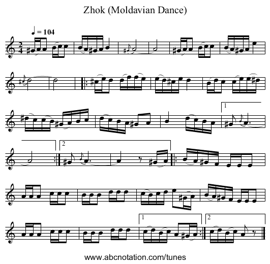 Zhok (Moldavian Dance) - staff notation