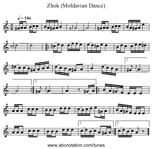 Zhok (Moldavian Dance) - staff notation
