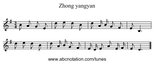 Zhong yangyan - staff notation