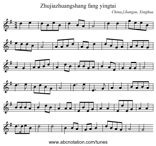 Zhujiazhuangshang fang yingtai - staff notation