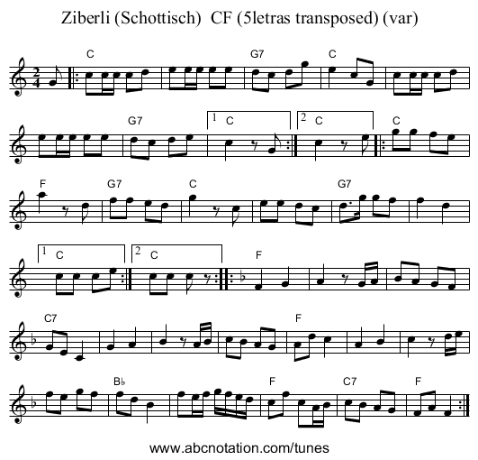 Ziberli (Schottisch)  CF (5letras transposed) (var) - staff notation