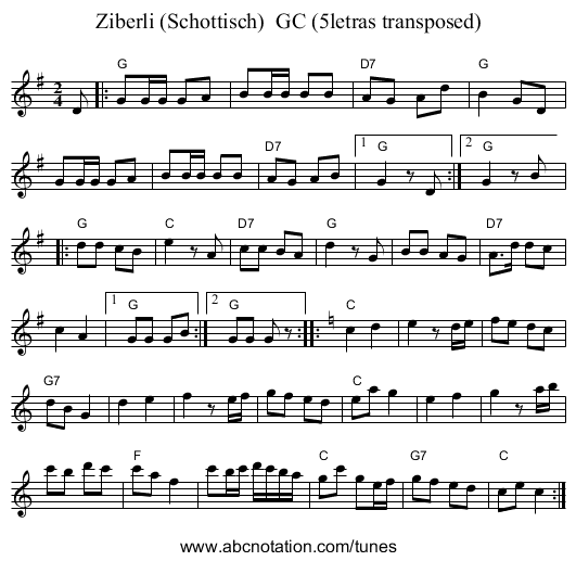 Ziberli (Schottisch)  GC (5letras transposed) - staff notation