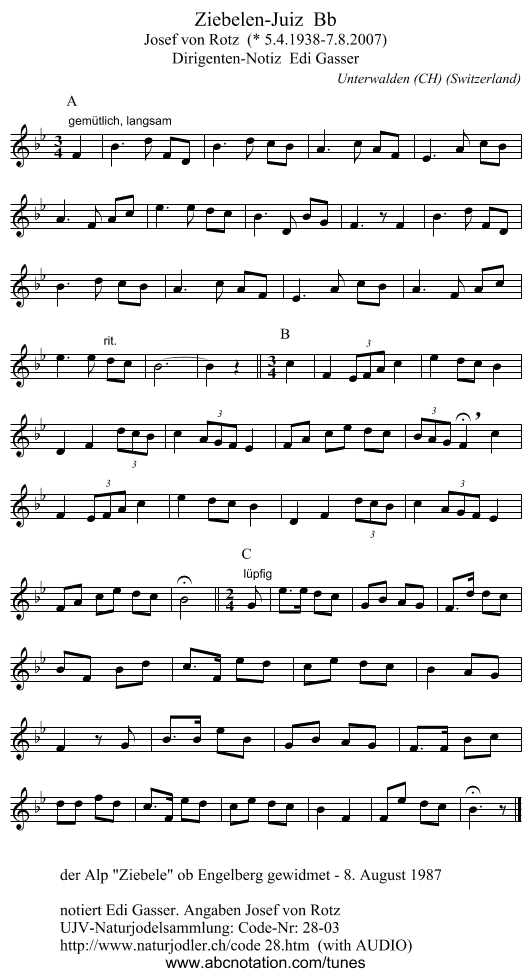 Ziebelen-Juiz  Bb - staff notation
