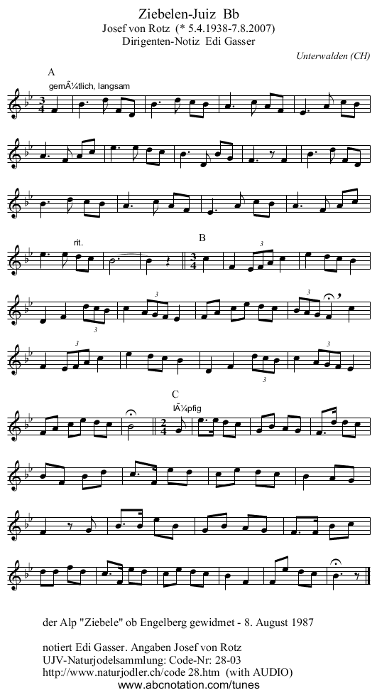 Ziebelen-Juiz  Bb - staff notation