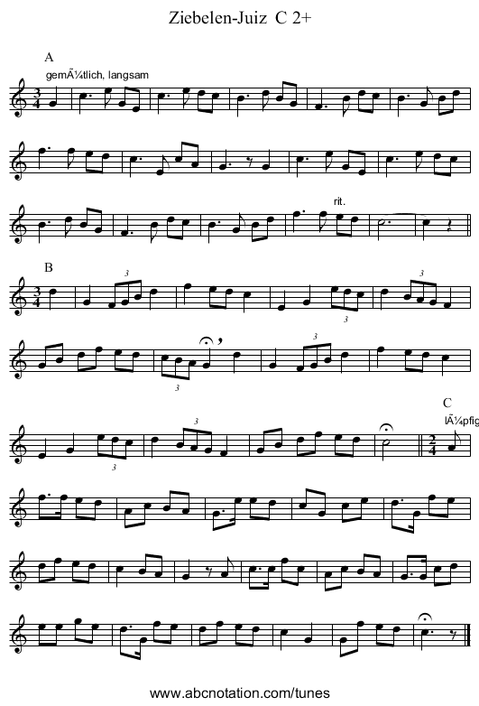 Ziebelen-Juiz  C 2+ - staff notation