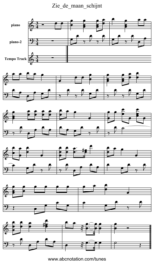Zie_de_maan_schijnt - staff notation