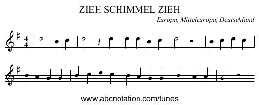 ZIEH SCHIMMEL ZIEH - staff notation