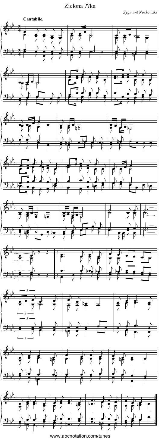 Zielona ??ka - staff notation