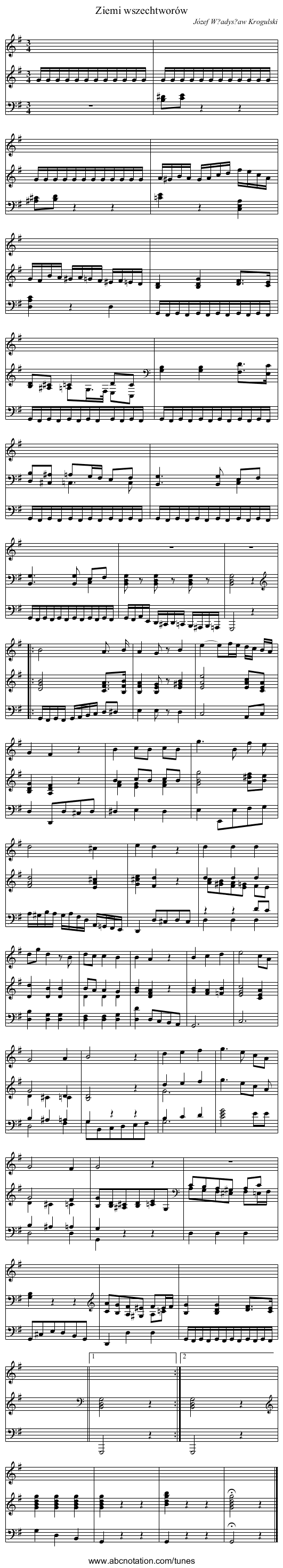 Ziemi wszechtworów - staff notation