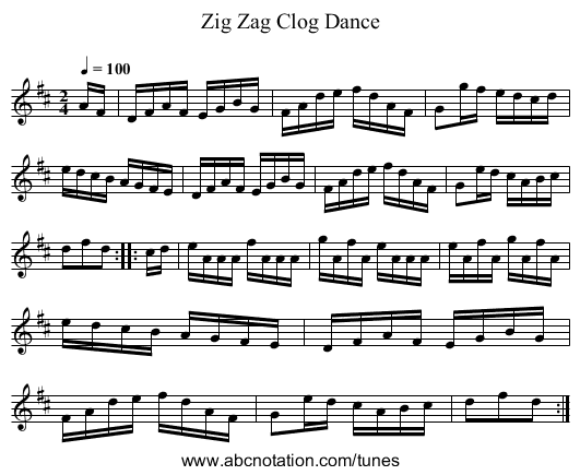 Zig Zag Clog Dance - staff notation