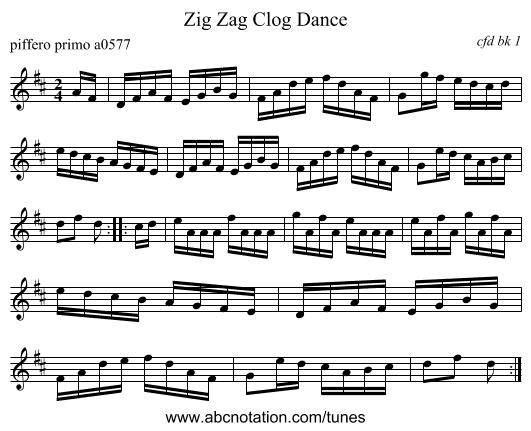 Zig Zag Clog Dance - staff notation