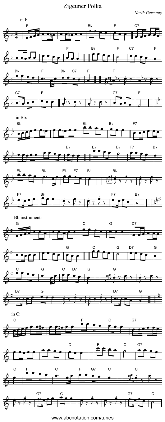 Zigeuner Polka - staff notation