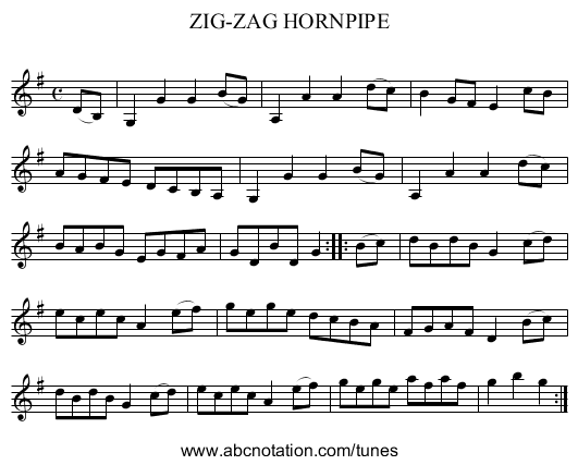 ZIG-ZAG HORNPIPE - staff notation