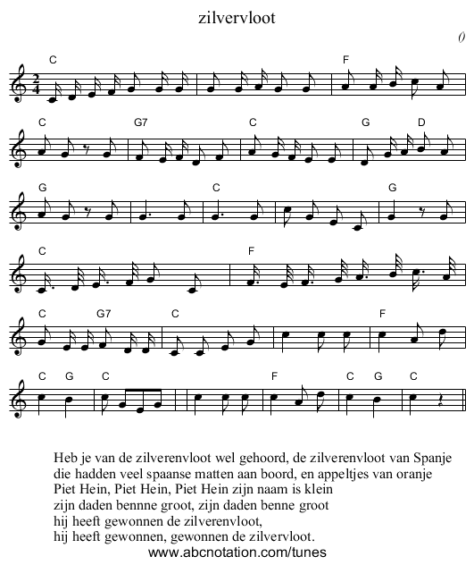 zilvervloot - staff notation