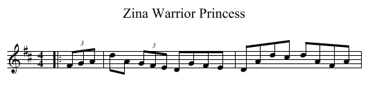 Zina Warrior Princess - staff notation