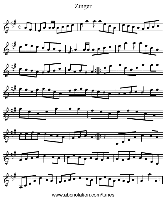 Zinger - staff notation