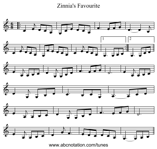 Zinnia's Favourite - staff notation