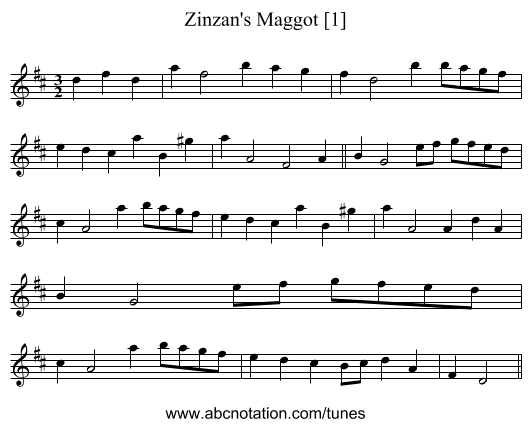 Zinzan's Maggot [1] - staff notation
