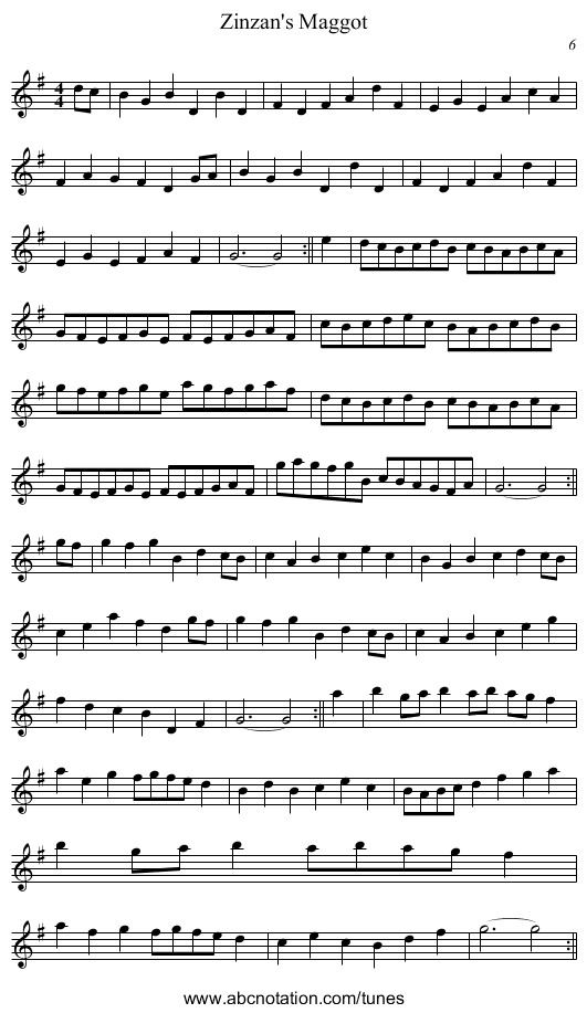 Zinzan's Maggot - staff notation