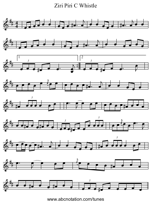 Ziri Piri C Whistle - staff notation
