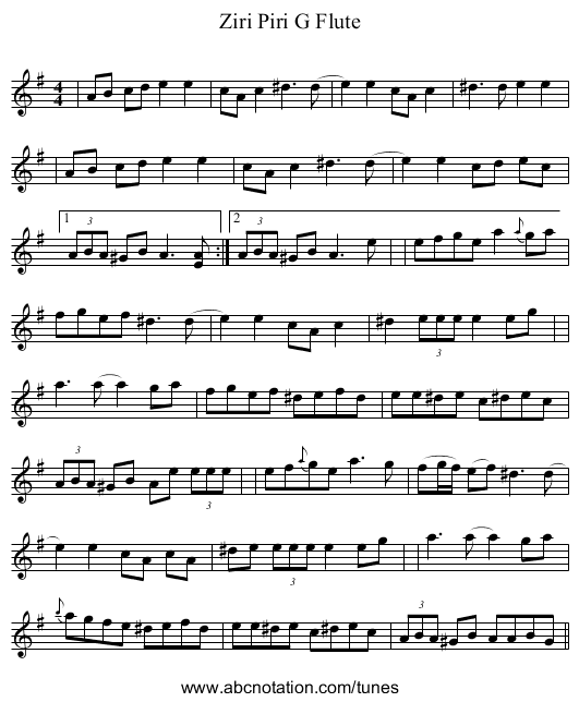 Ziri Piri G Flute - staff notation