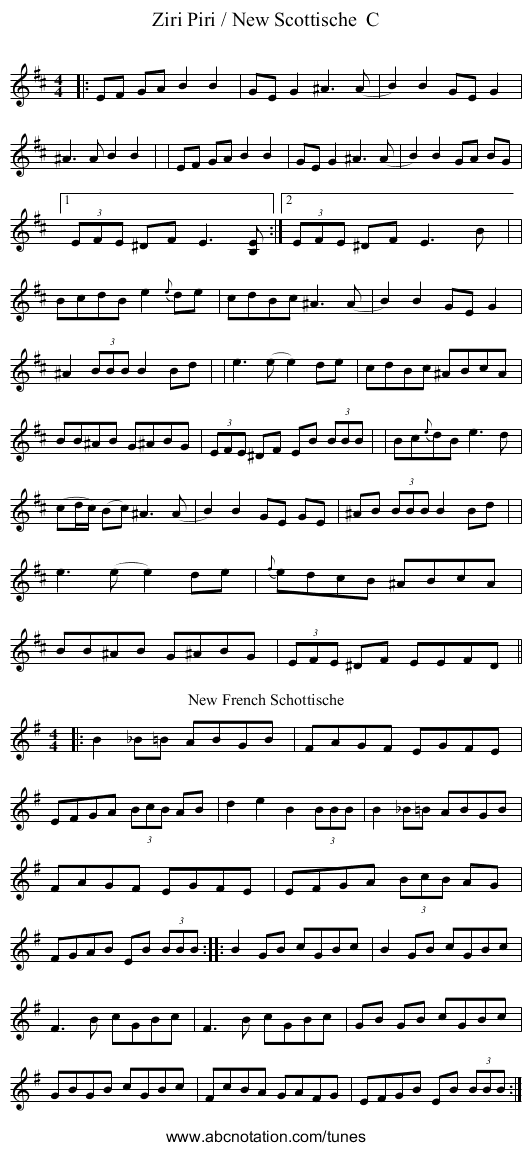 Ziri Piri / New Scottische  C - staff notation