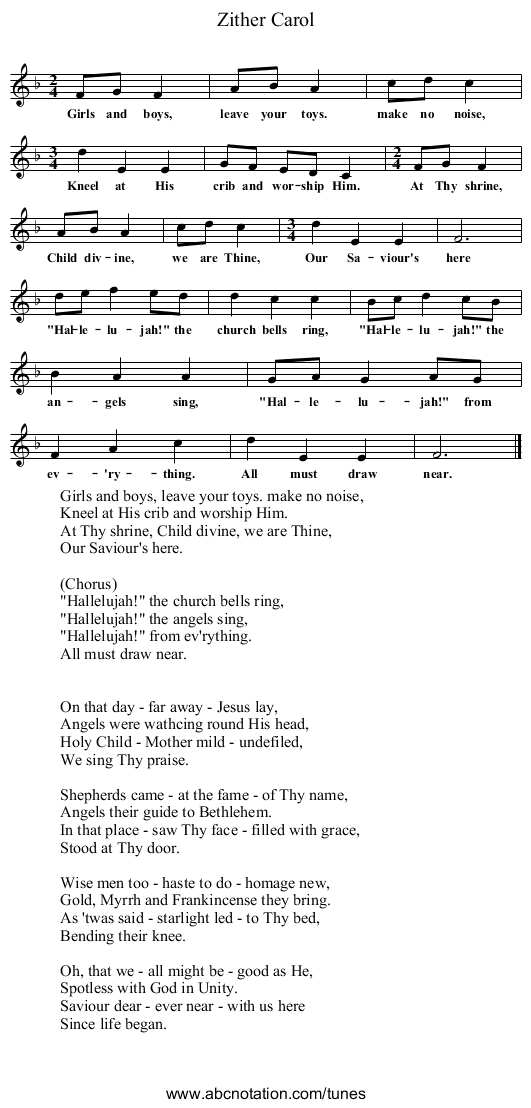 Zither Carol - staff notation