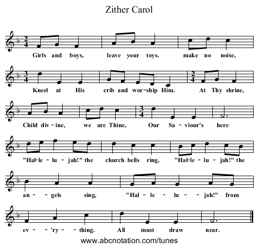 Zither Carol - staff notation