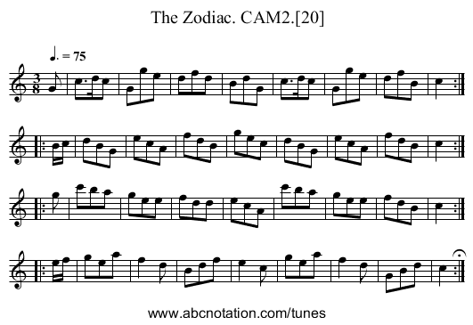 Zodiac. CAM2.[20], The - staff notation