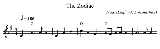 Zodiac, The - staff notation