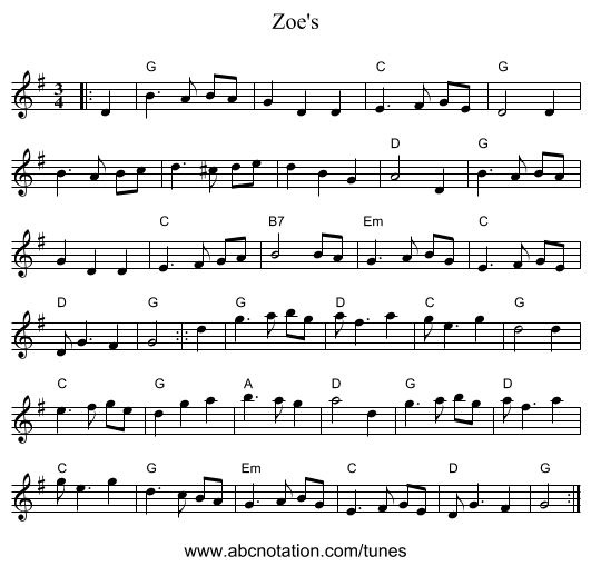 Zoe's - staff notation