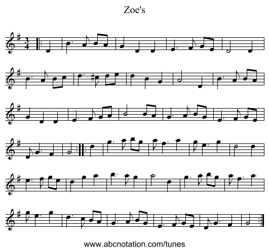 Zoe's - staff notation