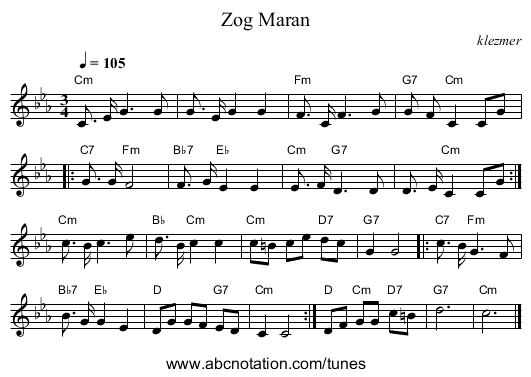 Zog Maran - staff notation
