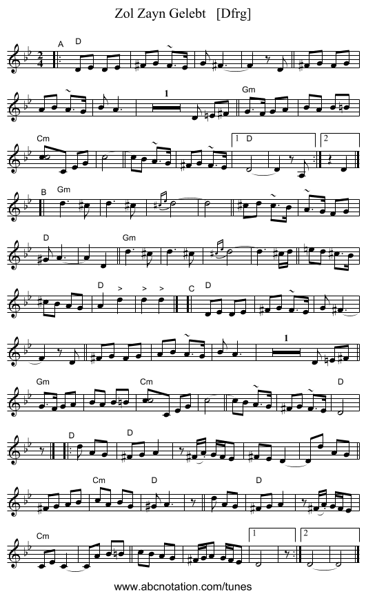 Zol Zayn Gelebt   [Dfrg] - staff notation