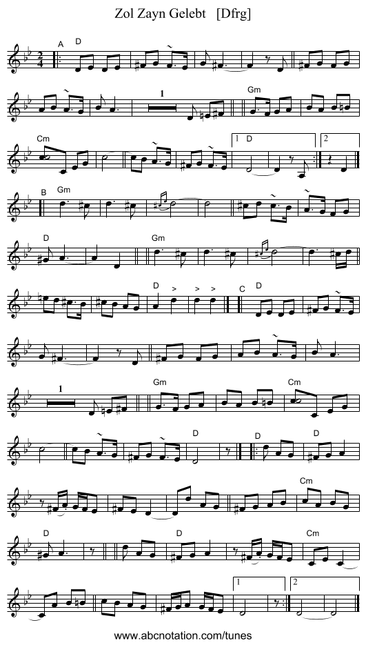 Zol Zayn Gelebt   [Dfrg] - staff notation