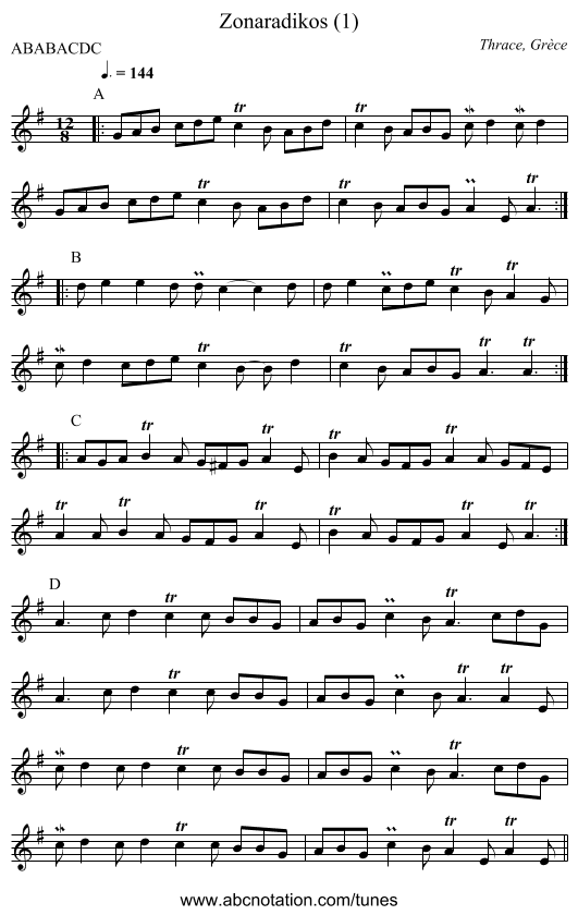 Zonaradikos (1) - staff notation