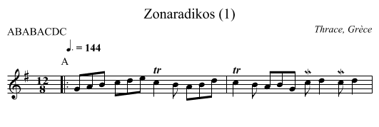 Zonaradikos (1) - staff notation