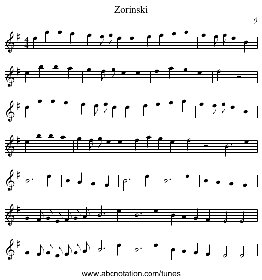 Zorinski - staff notation