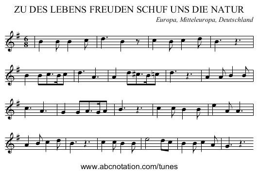 ZU DES LEBENS FREUDEN SCHUF UNS DIE NATUR - staff notation