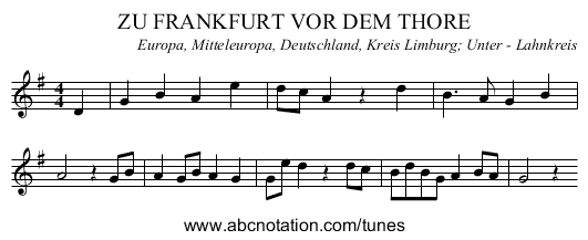 ZU FRANKFURT VOR DEM THORE - staff notation