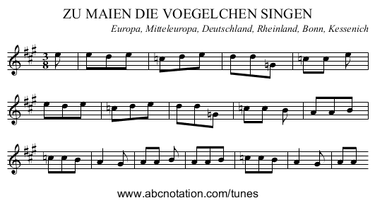 ZU MAIEN DIE VOEGELCHEN SINGEN - staff notation