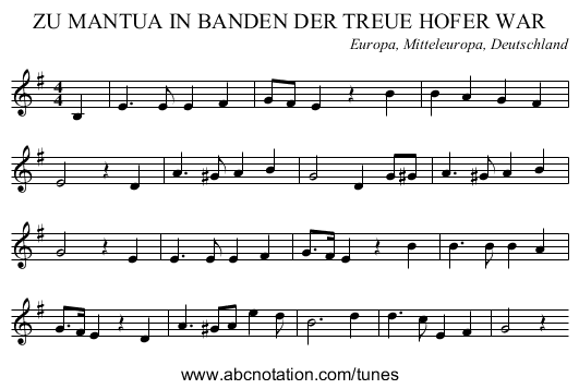 ZU MANTUA IN BANDEN DER TREUE HOFER WAR - staff notation