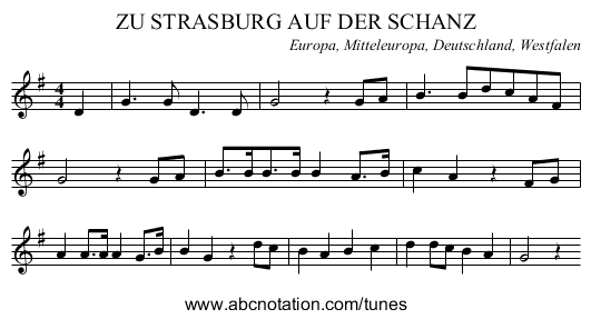 ZU STRASBURG AUF DER SCHANZ - staff notation